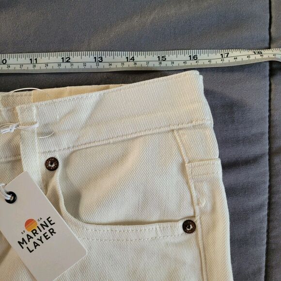 Marine Layer Crop Kick Flare Jeans Size 28 Ivory White Stretchy High Rise Pocket - Picture 6 of 11